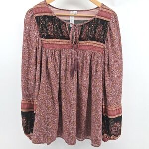 Grace Karma Peasant‎ Tunic Top XL Boho Dark Floral Festival Cottagecore Western